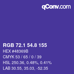 カラーコード: RGB 72.1 54.8 155 | qconv.com