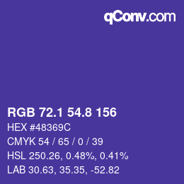 カラーコード: RGB 72.1 54.8 156 | qconv.com