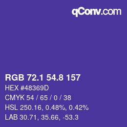 カラーコード: RGB 72.1 54.8 157 | qconv.com