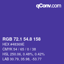カラーコード: RGB 72.1 54.8 158 | qconv.com