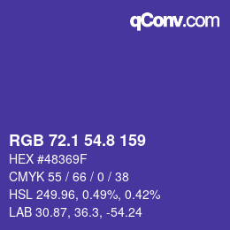 カラーコード: RGB 72.1 54.8 159 | qconv.com