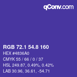 カラーコード: RGB 72.1 54.8 160 | qconv.com