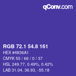 カラーコード: RGB 72.1 54.8 161 | qconv.com