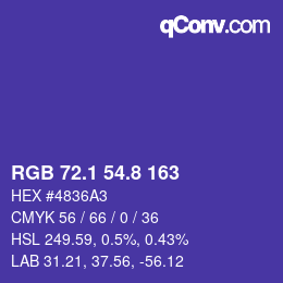 カラーコード: RGB 72.1 54.8 163 | qconv.com