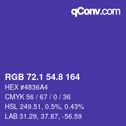 カラーコード: RGB 72.1 54.8 164 | qconv.com
