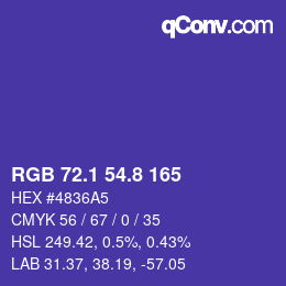 カラーコード: RGB 72.1 54.8 165 | qconv.com