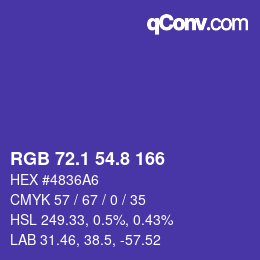 カラーコード: RGB 72.1 54.8 166 | qconv.com