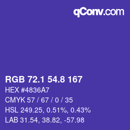 カラーコード: RGB 72.1 54.8 167 | qconv.com