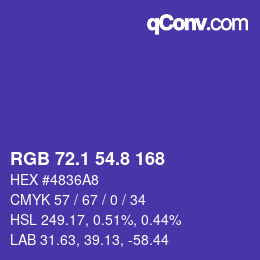 カラーコード: RGB 72.1 54.8 168 | qconv.com
