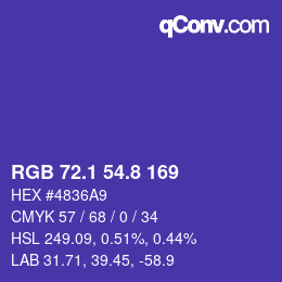 カラーコード: RGB 72.1 54.8 169 | qconv.com