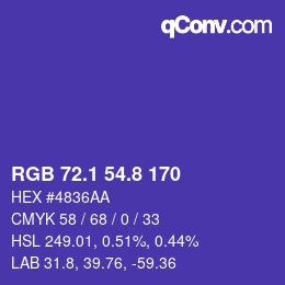 カラーコード: RGB 72.1 54.8 170 | qconv.com