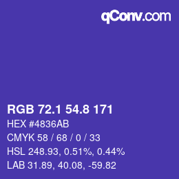 カラーコード: RGB 72.1 54.8 171 | qconv.com