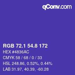 カラーコード: RGB 72.1 54.8 172 | qconv.com
