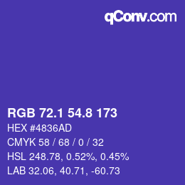 カラーコード: RGB 72.1 54.8 173 | qconv.com
