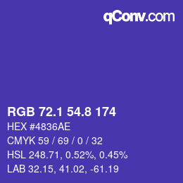 カラーコード: RGB 72.1 54.8 174 | qconv.com