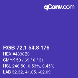 カラーコード: RGB 72.1 54.8 176 | qconv.com