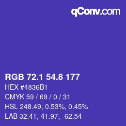 カラーコード: RGB 72.1 54.8 177 | qconv.com
