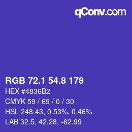 カラーコード: RGB 72.1 54.8 178 | qconv.com
