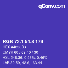カラーコード: RGB 72.1 54.8 179 | qconv.com