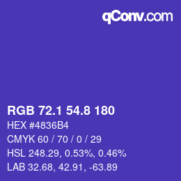 カラーコード: RGB 72.1 54.8 180 | qconv.com