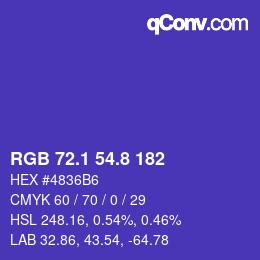 カラーコード: RGB 72.1 54.8 182 | qconv.com