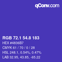 カラーコード: RGB 72.1 54.8 183 | qconv.com