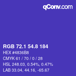 カラーコード: RGB 72.1 54.8 184 | qconv.com