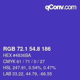 カラーコード: RGB 72.1 54.8 186 | qconv.com