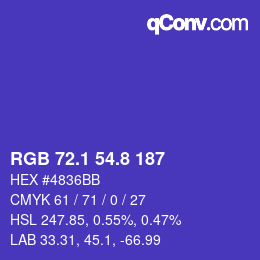 カラーコード: RGB 72.1 54.8 187 | qconv.com