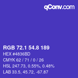 カラーコード: RGB 72.1 54.8 189 | qconv.com
