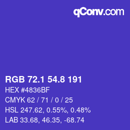 カラーコード: RGB 72.1 54.8 191 | qconv.com