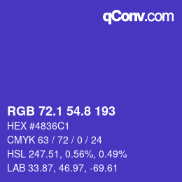 カラーコード: RGB 72.1 54.8 193 | qconv.com