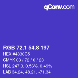 カラーコード: RGB 72.1 54.8 197 | qconv.com