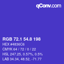カラーコード: RGB 72.1 54.8 198 | qconv.com