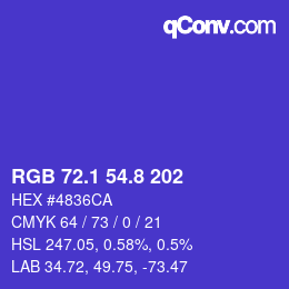 カラーコード: RGB 72.1 54.8 202 | qconv.com