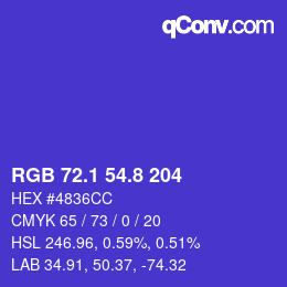 カラーコード: RGB 72.1 54.8 204 | qconv.com