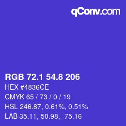 カラーコード: RGB 72.1 54.8 206 | qconv.com
