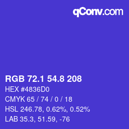 カラーコード: RGB 72.1 54.8 208 | qconv.com