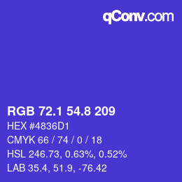 カラーコード: RGB 72.1 54.8 209 | qconv.com