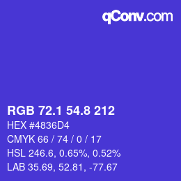 カラーコード: RGB 72.1 54.8 212 | qconv.com