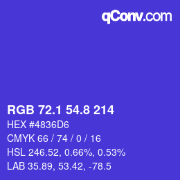 カラーコード: RGB 72.1 54.8 214 | qconv.com