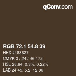 Color code: RGB 72.1 54.8 39 | qconv.com