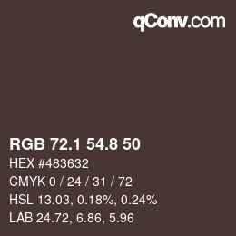 Color code: RGB 72.1 54.8 50 | qconv.com