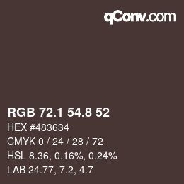 Color code: RGB 72.1 54.8 52 | qconv.com