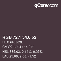 Color code: RGB 72.1 54.8 62 | qconv.com