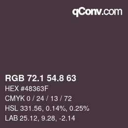 Color code: RGB 72.1 54.8 63 | qconv.com