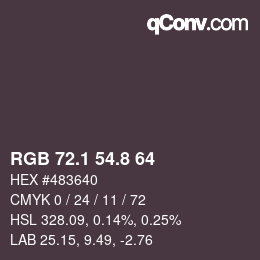 Color code: RGB 72.1 54.8 64 | qconv.com