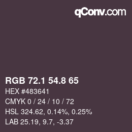 Color code: RGB 72.1 54.8 65 | qconv.com