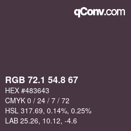 Color code: RGB 72.1 54.8 67 | qconv.com