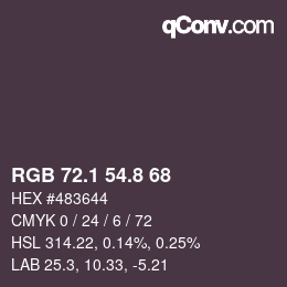 Code couleur: RGB 72.1 54.8 68 | qconv.com